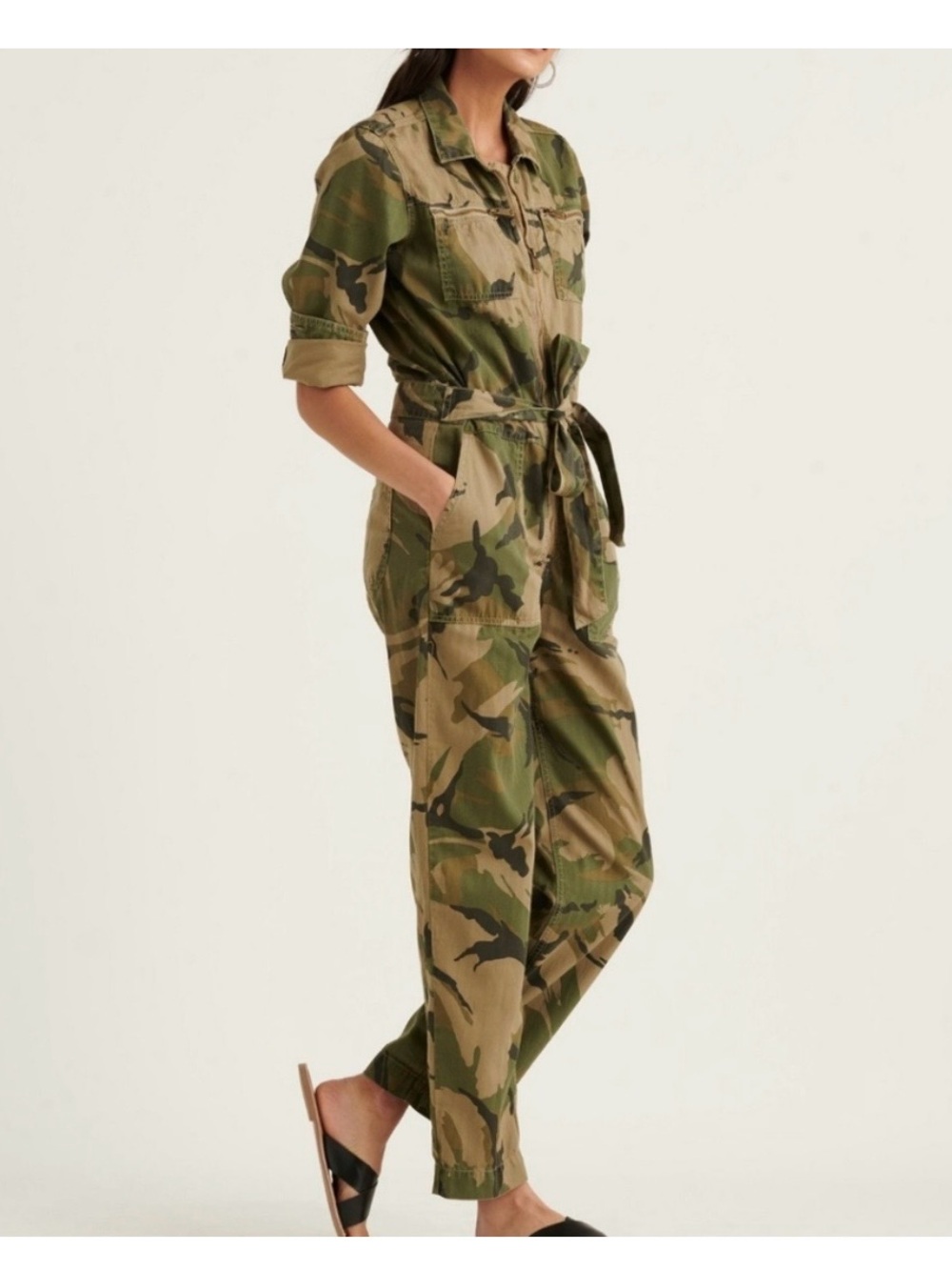 Lucky Brand Camo Tie-Waist Boilersuit-Medium